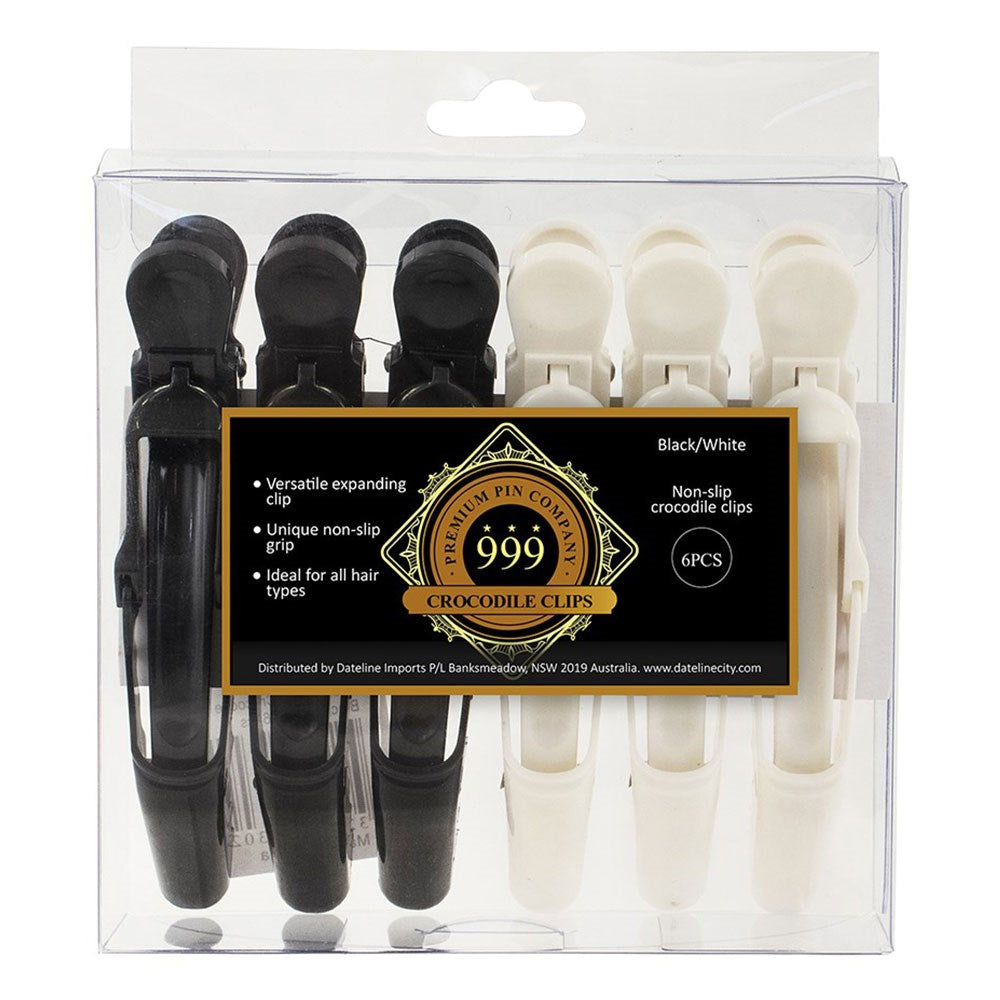 999 Crocodile Clips Large Black & White 6pc