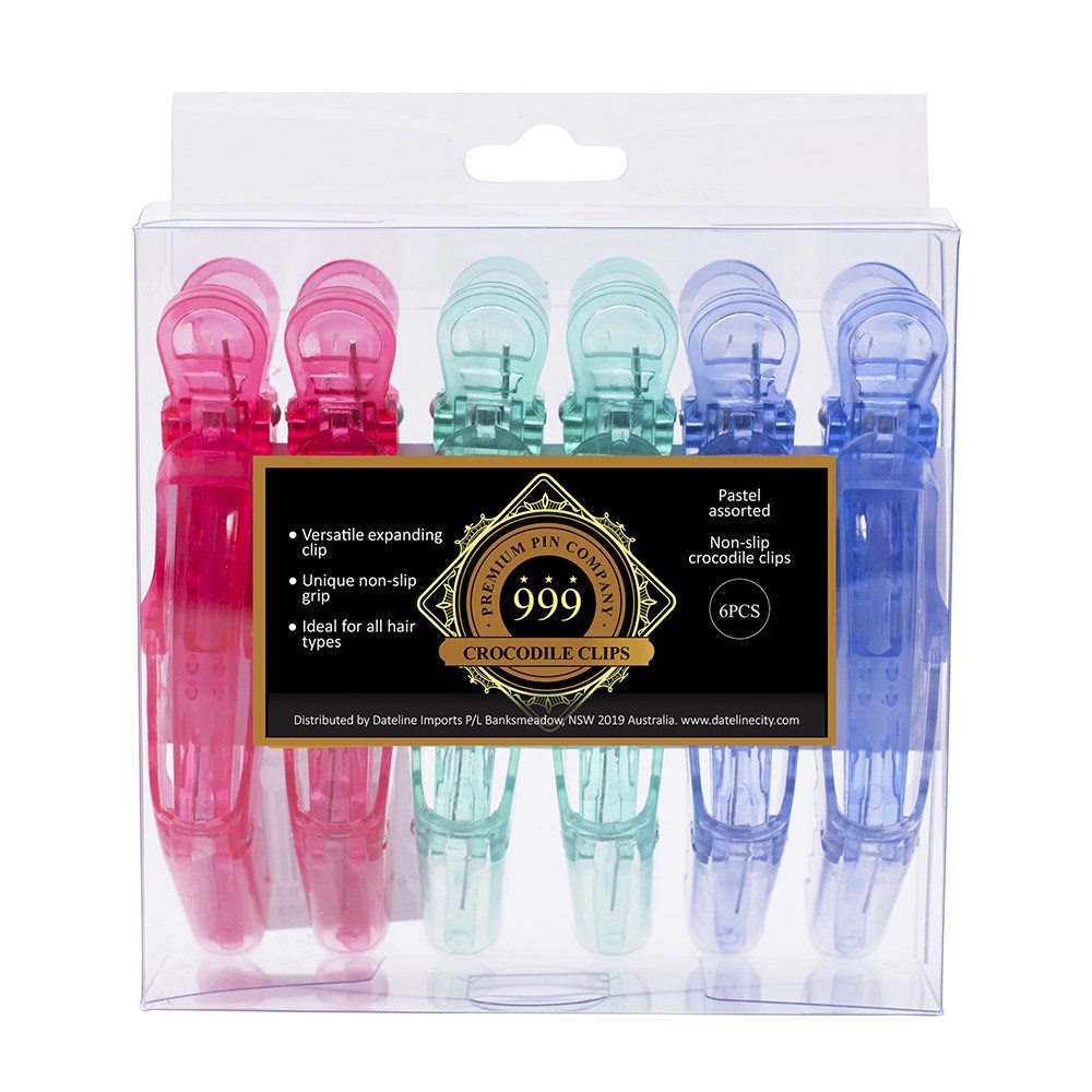 999 Crocodile Clips Large Pastel 6pc