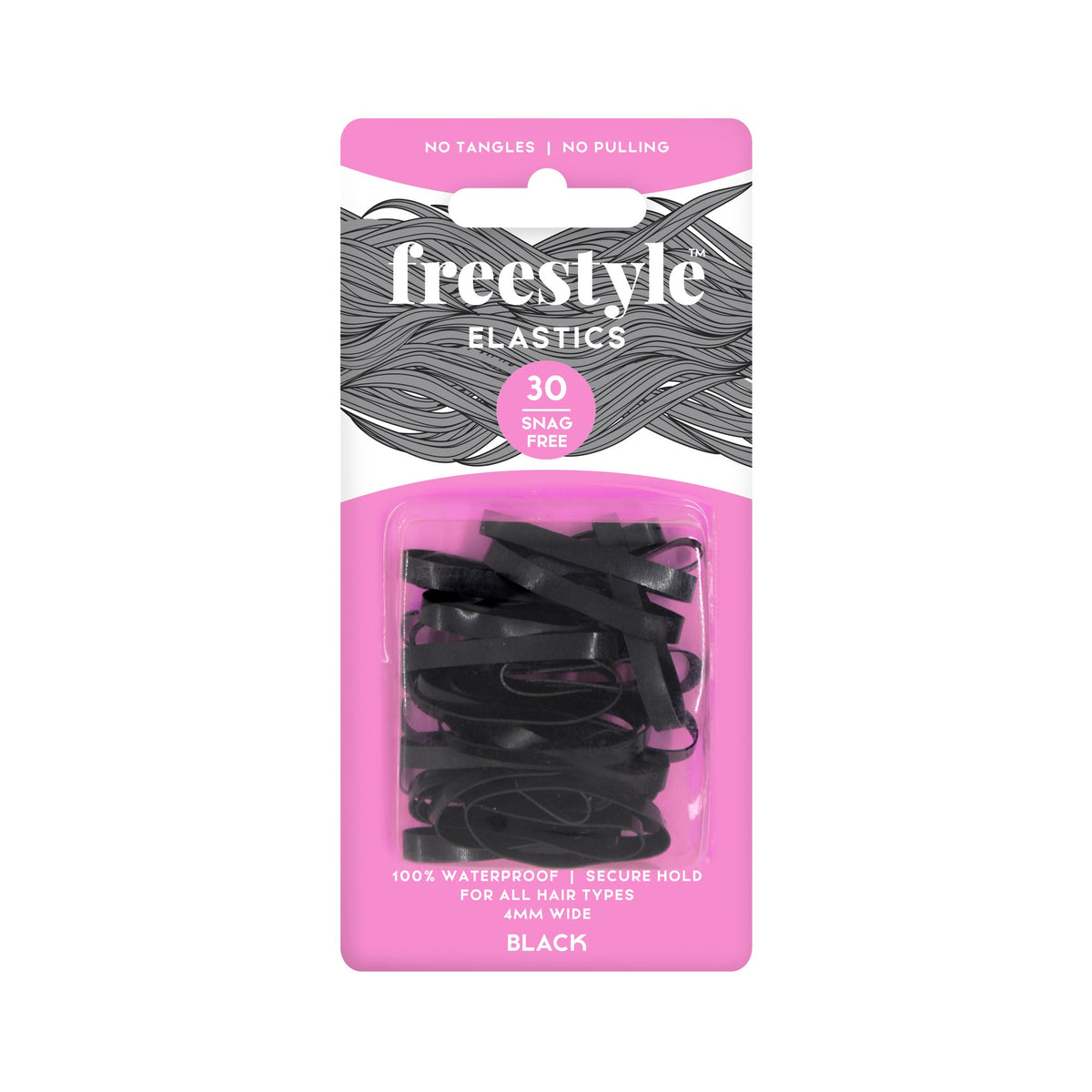 Freestyle Snag Free Elastics 4mm 30 pack-Black