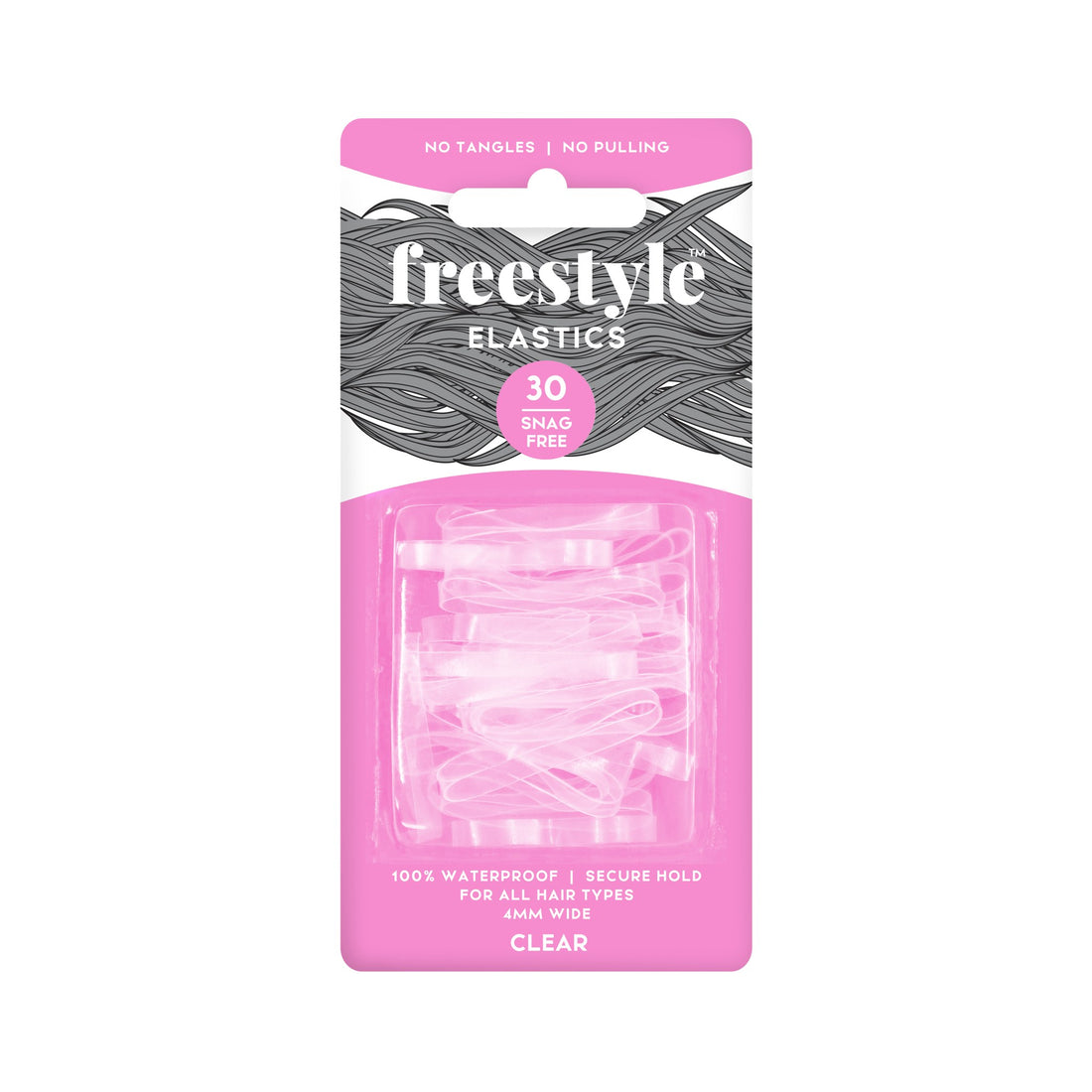 Freestyle Snag Free Elastics 4mm 30 Pack-Clear