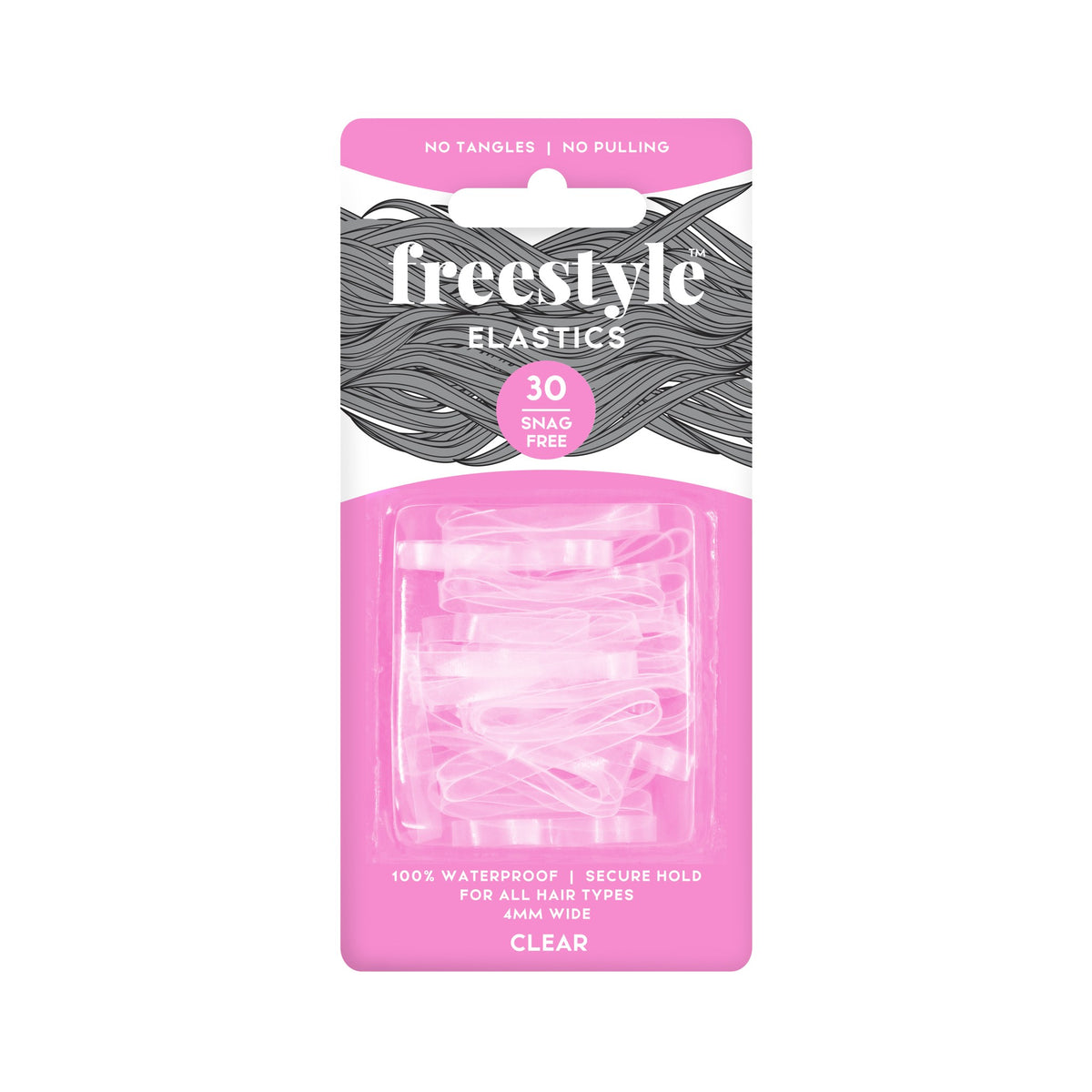Freestyle Snag Free Elastics 4mm 30 Pack-Clear
