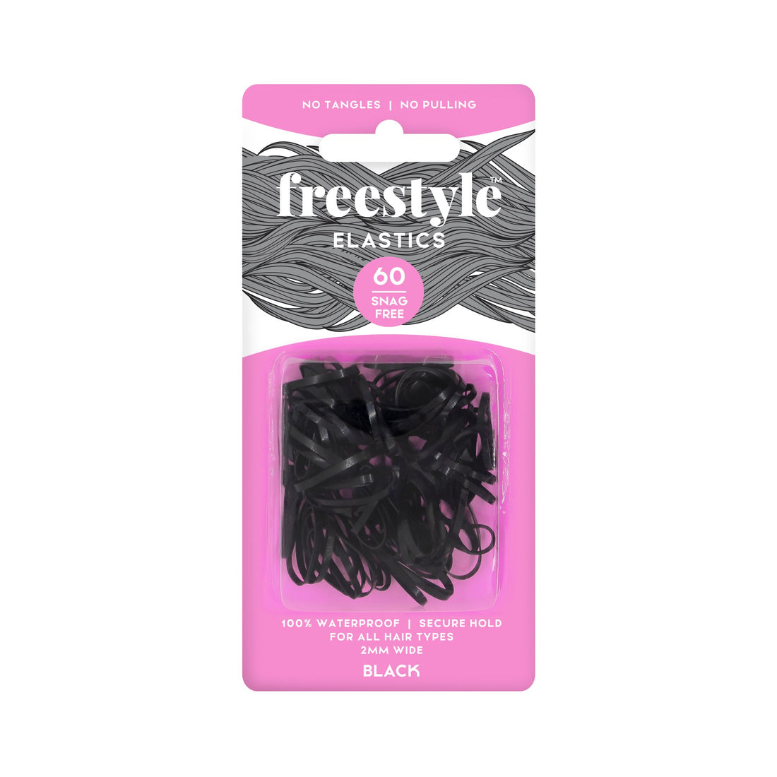 Freestyle Snag Free Elastics 2mm 60 Pack -Black