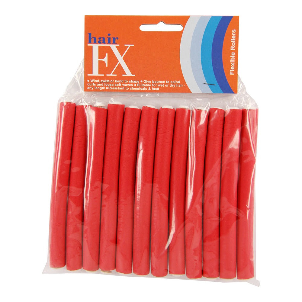 Hair FX Flexi Rods Short Red 12mm x 12cm