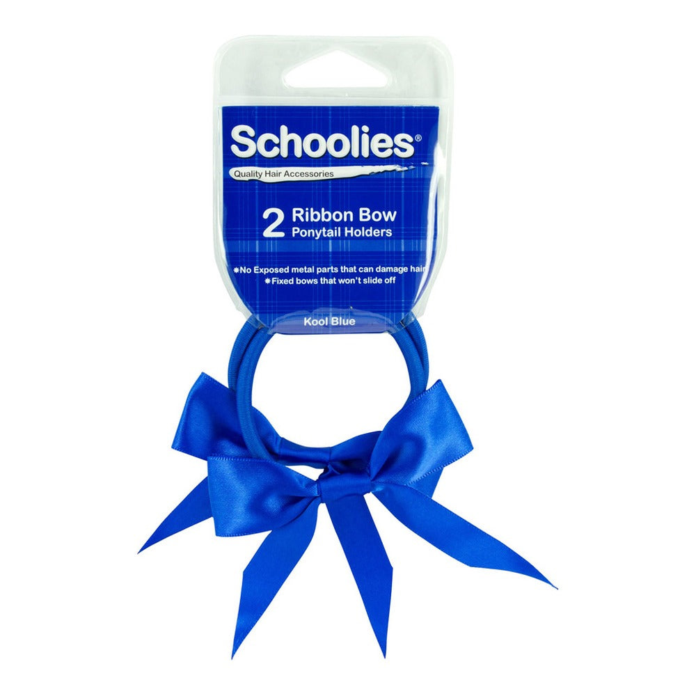 Schoolies Ribbon Bow Ponytail Holders Kool Blue 2 piece