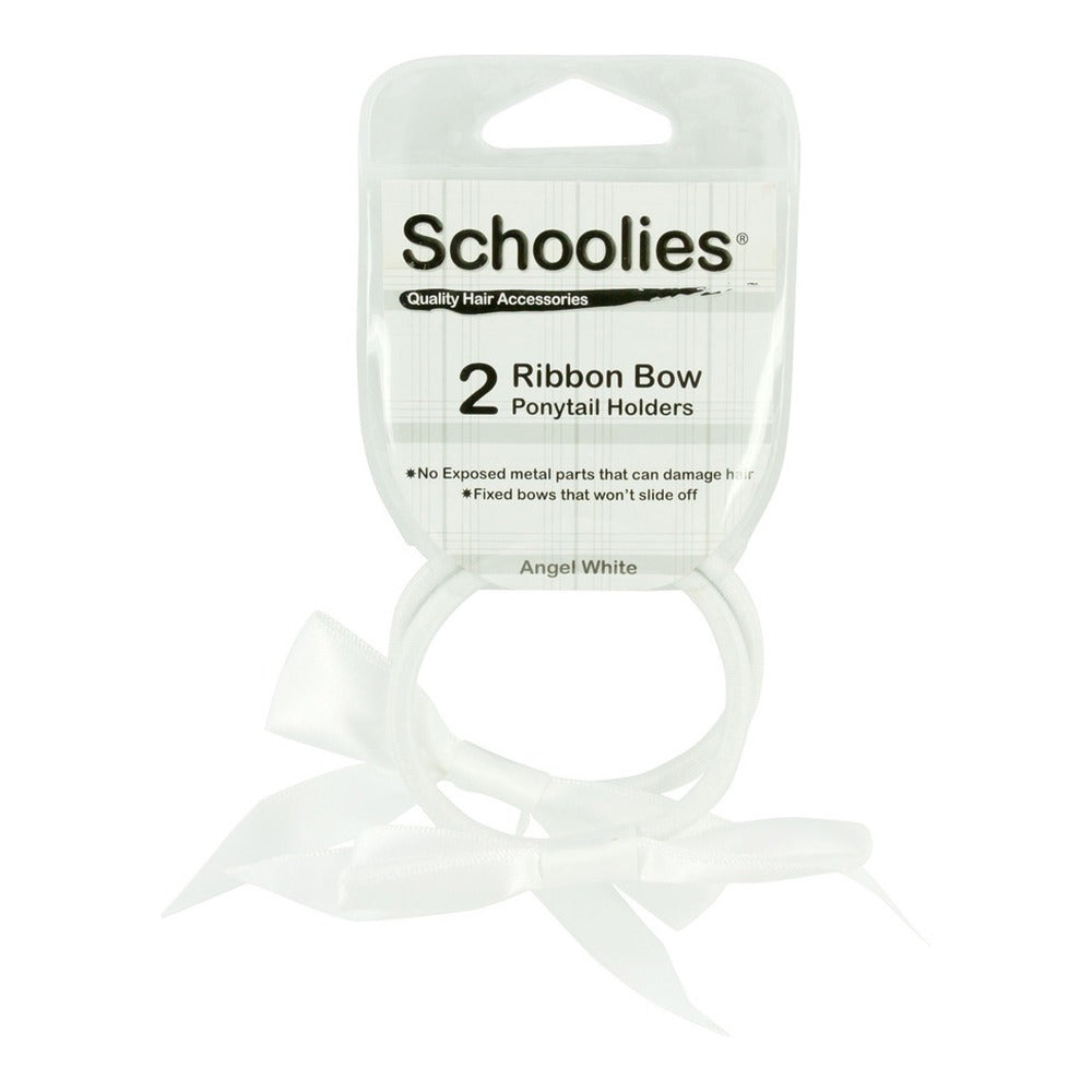Schoolies Ribbon Bow Ponytail Holder Angel White 2 piece