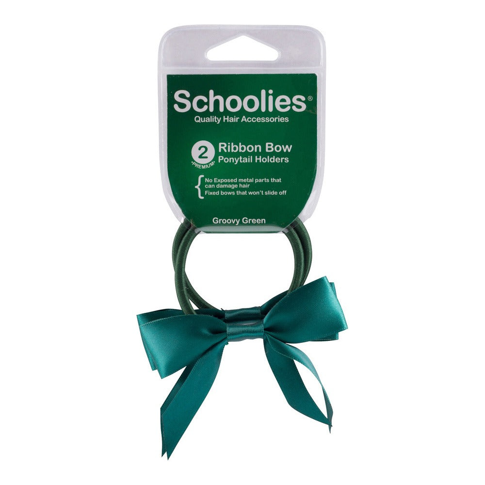 Schoolies Ribbon Bow Ponytail Holder Groovy Green 2 piece
