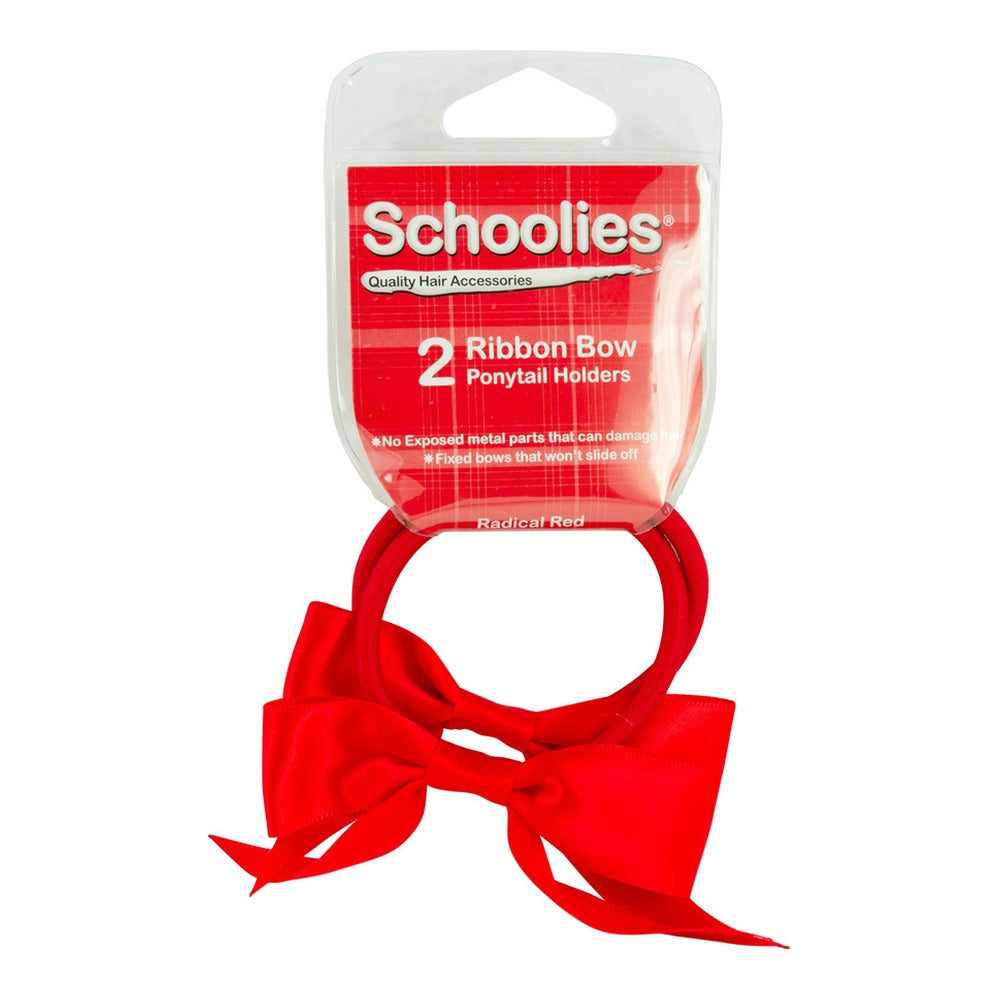 Schoolies Ribbon Bow Ponytail Holder Radical Red 2 piece
