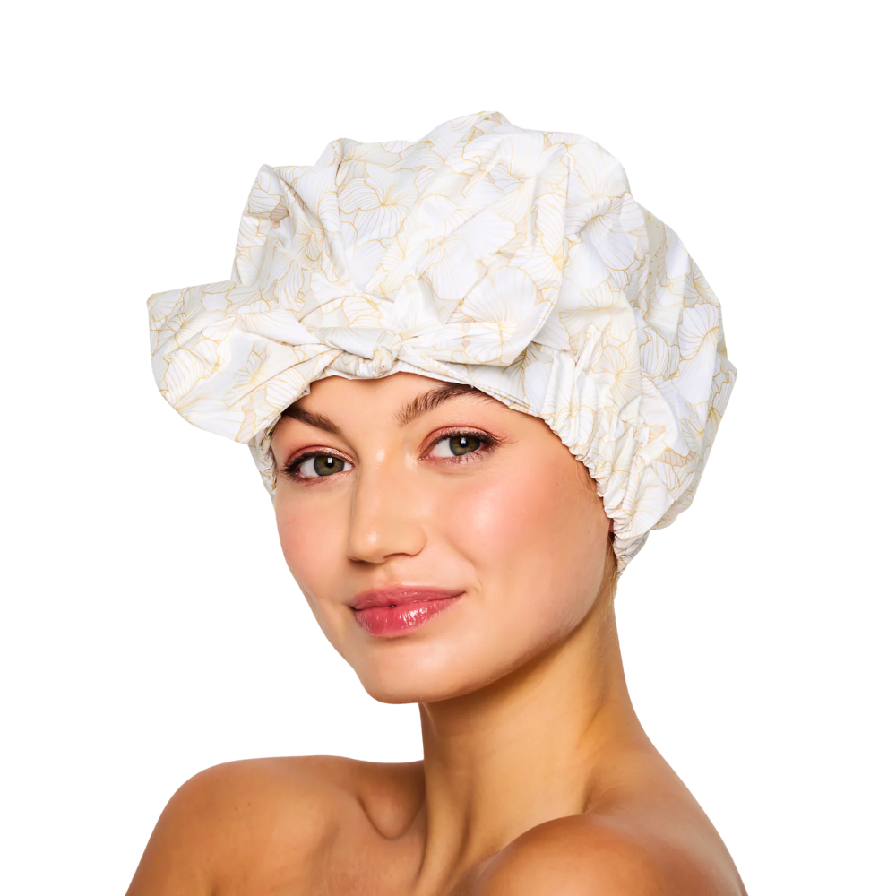 Golden Bloom Bow Shower Cap