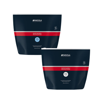 Indola Rapid Blond+ BLUE Bleaching Powder 450g (official Indola image showing the BLUE and WHITE packs)