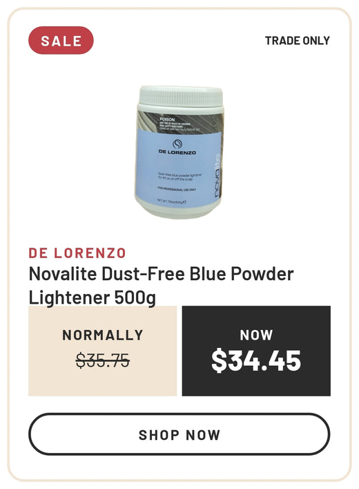 Sale: De Lorenzo Novalite Dust-Free Blue Powder Lightener 500g, Normally $35.75, Now $34.45, Trade Only
