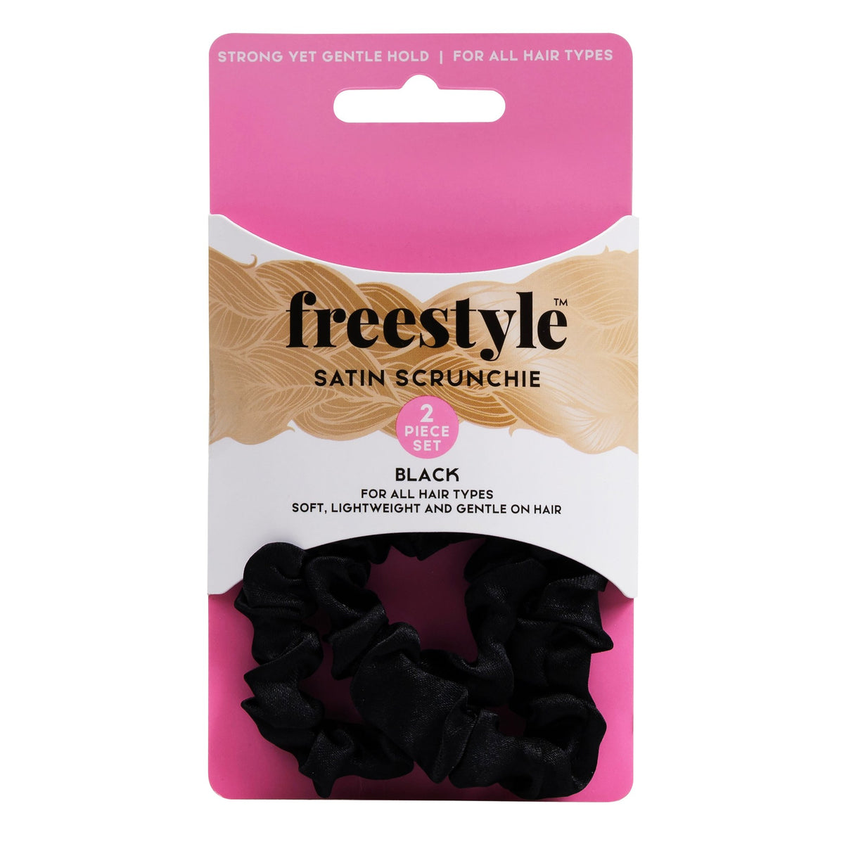 Freestyle Satin Scrunchie 2 Piece Set - Black