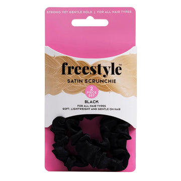 Freestyle Satin Scrunchie 2 Piece Set - Black