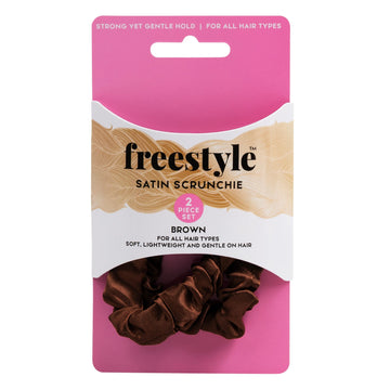 Freestyle Satin Scrunchie 2 Piece Set - Brown